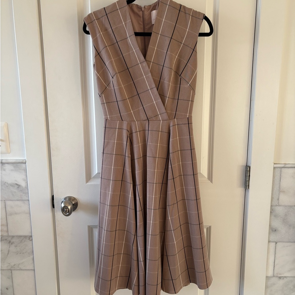 Gal Meets Glam Tan Checkered Midi Dress